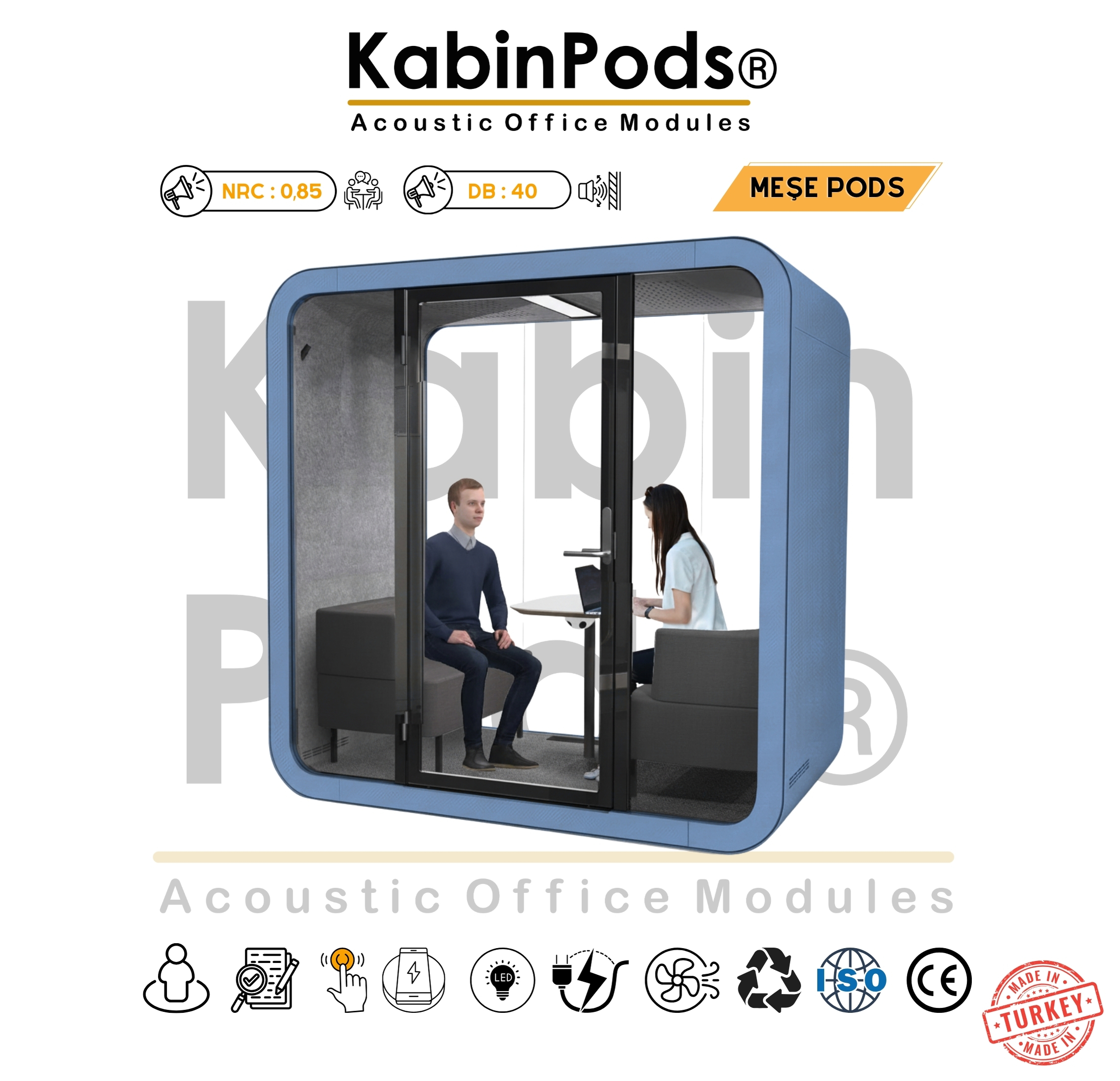 Toplantı kabini kapasite seçimi için akustik toplantı kabini görseli